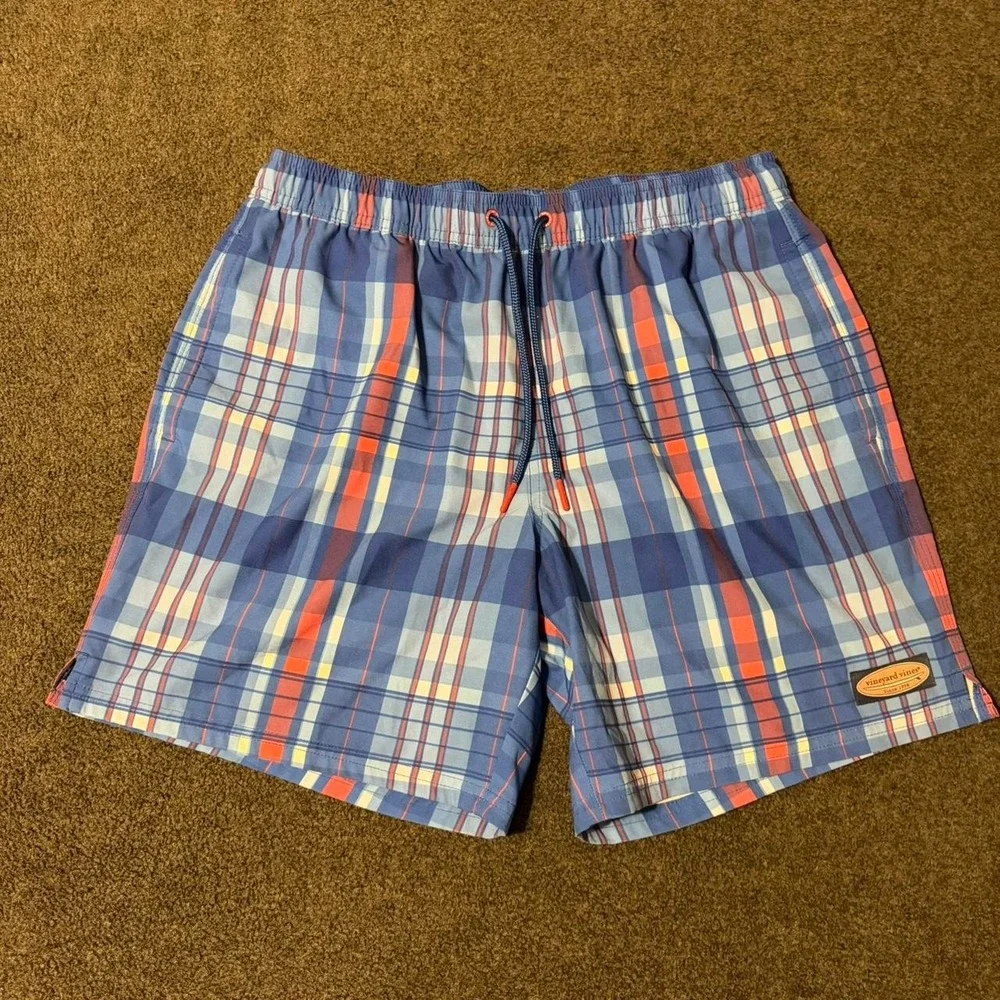Vineyard Vines Plaid Chappy Swim Trunks Size M Preppy Outdoor Vacation